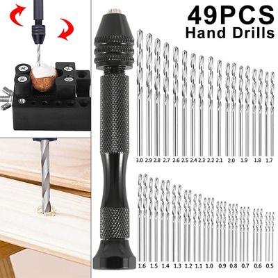 Ensemble de Perceuse Manuelle 49 pièces 0,2-3,4 mm Mini Perceuse Manuelle en Aluminium Foret à Bijoux Artisanat Perceuse Manuelle Outils de Menuiserie Foret Outil de Forage