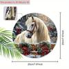Warm Winter Wooden Christmas Sign with White Horse Pattern, Christmas Round Sign for Front Door Wall Hanging Decor, Ideal Christmas Gift
