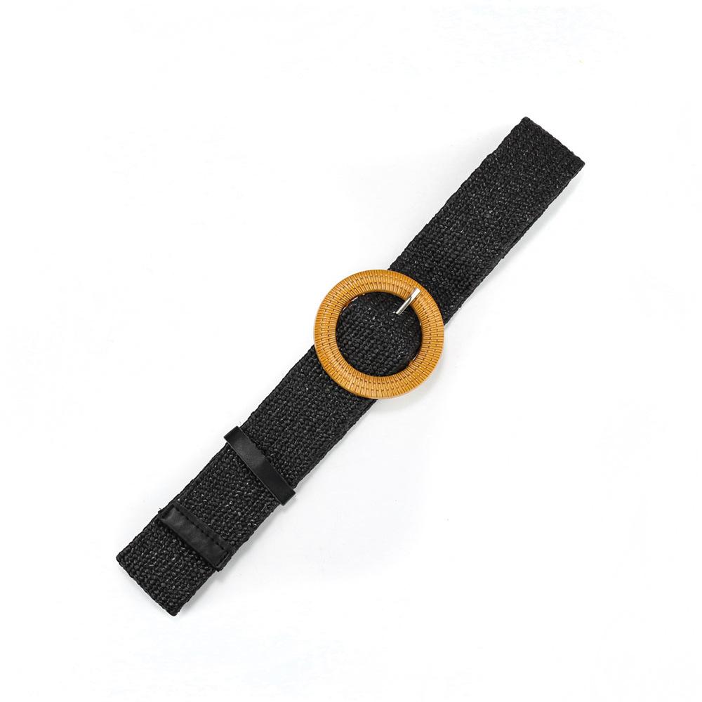 Bohemian Cotton And Linen Wind Pp Grass Woven Belt Women'S Round Square Buckle Dress Retro Women'S Belt
