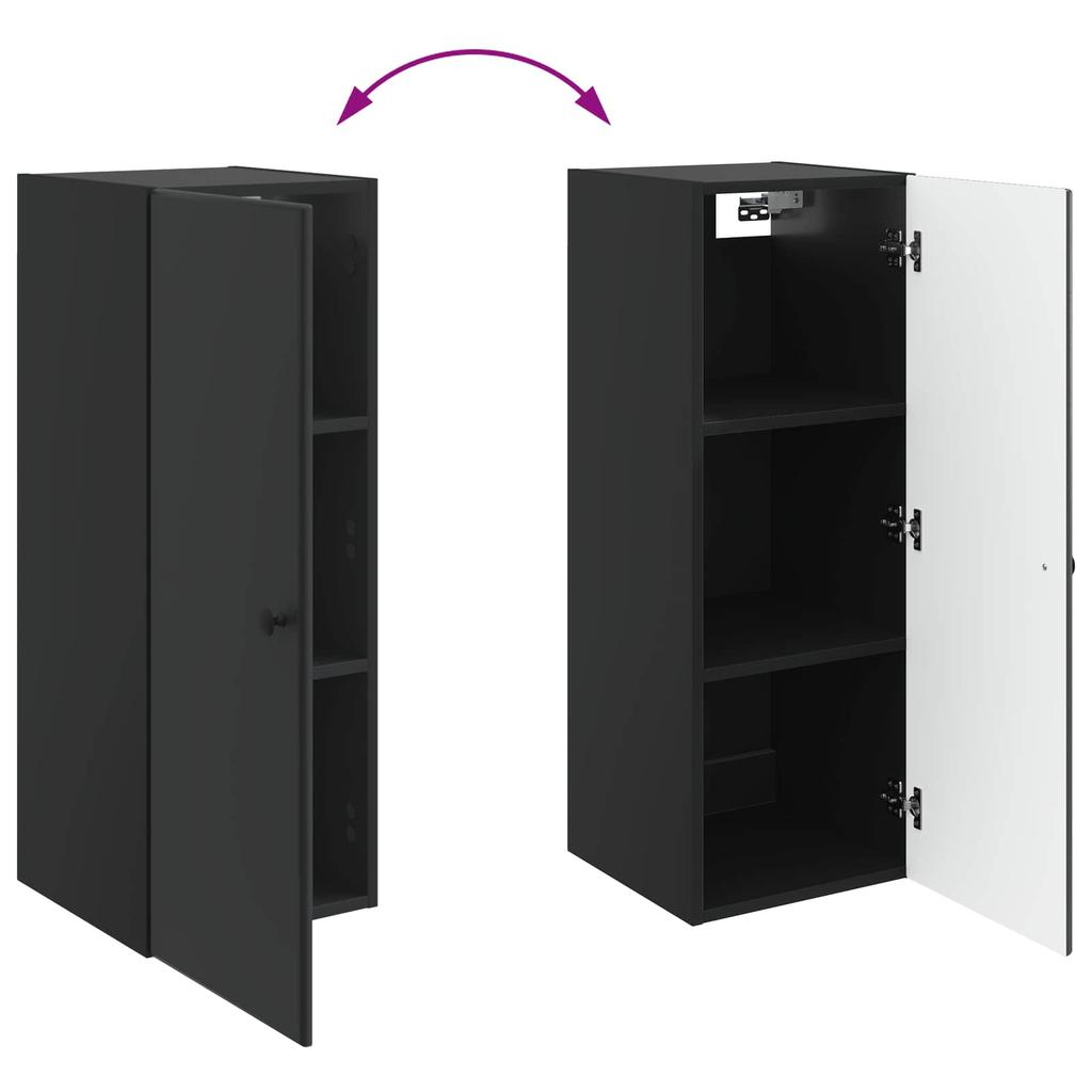 Wall Mounted Cabinet Black 33 x 34.5 x 90 cm Particleboard
