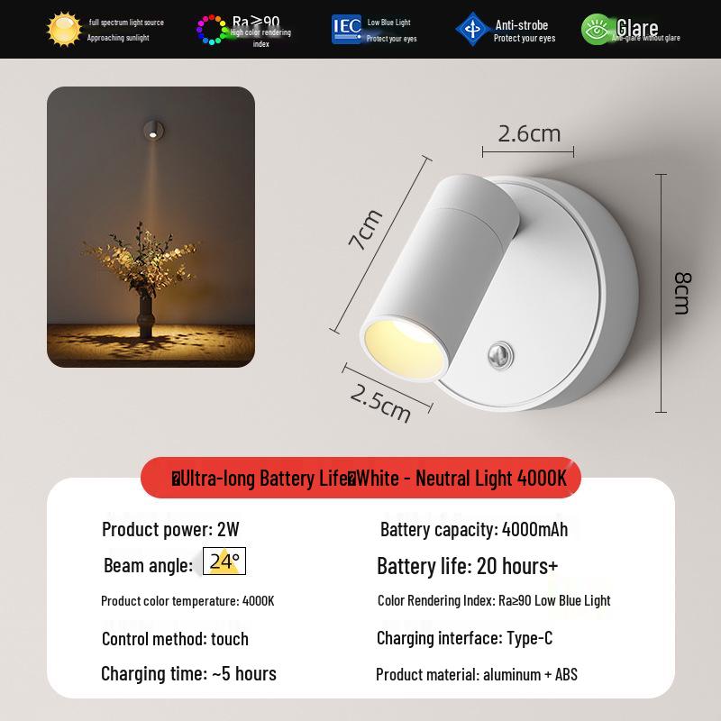 Wireless Magnetic Wall Light: Cord-Free Spotlight & Atmosphere Light for Bedroom and Picture Lighting