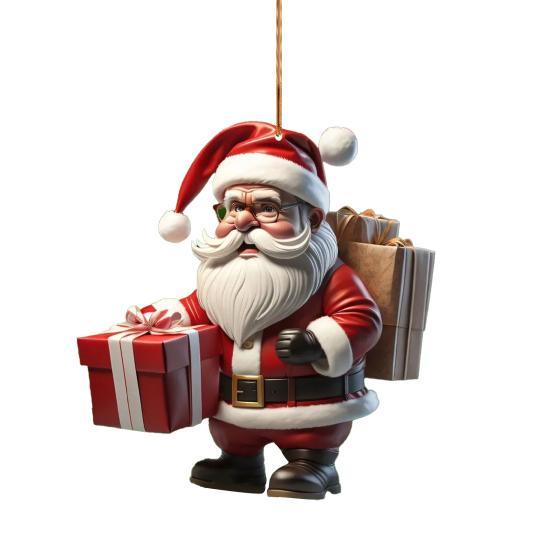 Ornamente de Crăciun Acrilice Moș Crăciun 2D Plate Moș Crăciun Călărind Bicicleta Ornamente Agățate Moș Crăciun Amuzant cu Decorațiune Cutie Cadou