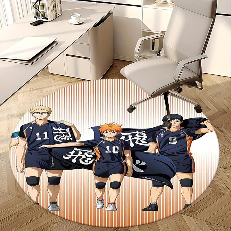 1pc Haikyuu! Karasuno High Volleyball Team Uniform Round Carpet, Office Chair Mat, NonSlip Rug for Home Decor, Gift, Office, Living Room