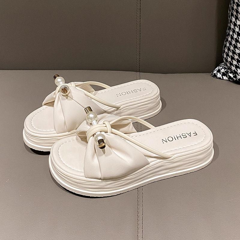 Fashion Black Thick Crystals Women's Slippers and Ladies Sandals on Beach Jewels White Slides Platform Summer 2024 Shoes Rhenstone Trend