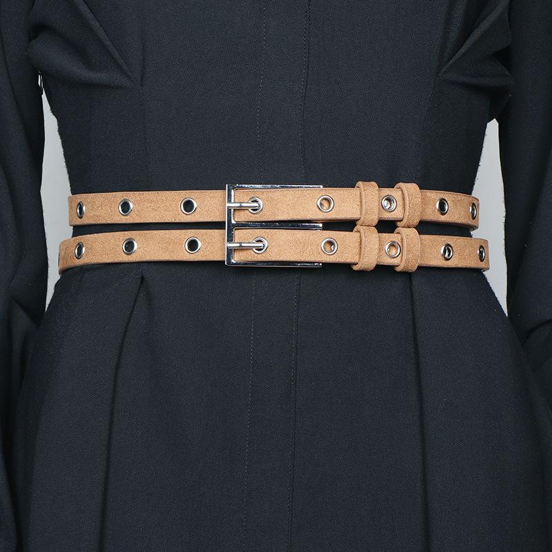 

Унисекс двухслойный ремень из спилка с двубортным дизайном верблюд