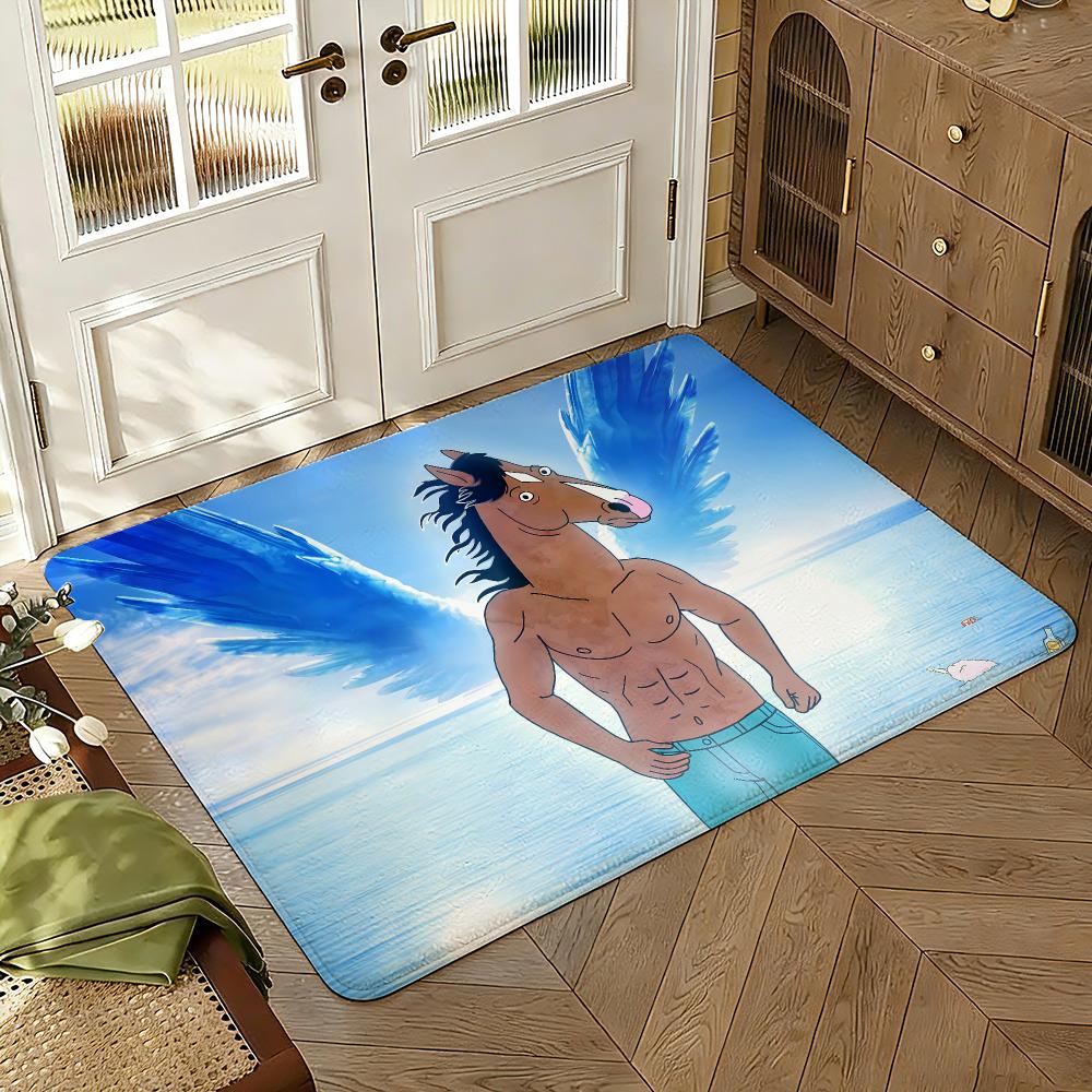 Clásico del anime B-BoJack Art Horseman Alfombrilla Gruesa Absorbente Antideslizante para Suelo Dormitorio Sala de Estar Felpudo Alfombra de Franela