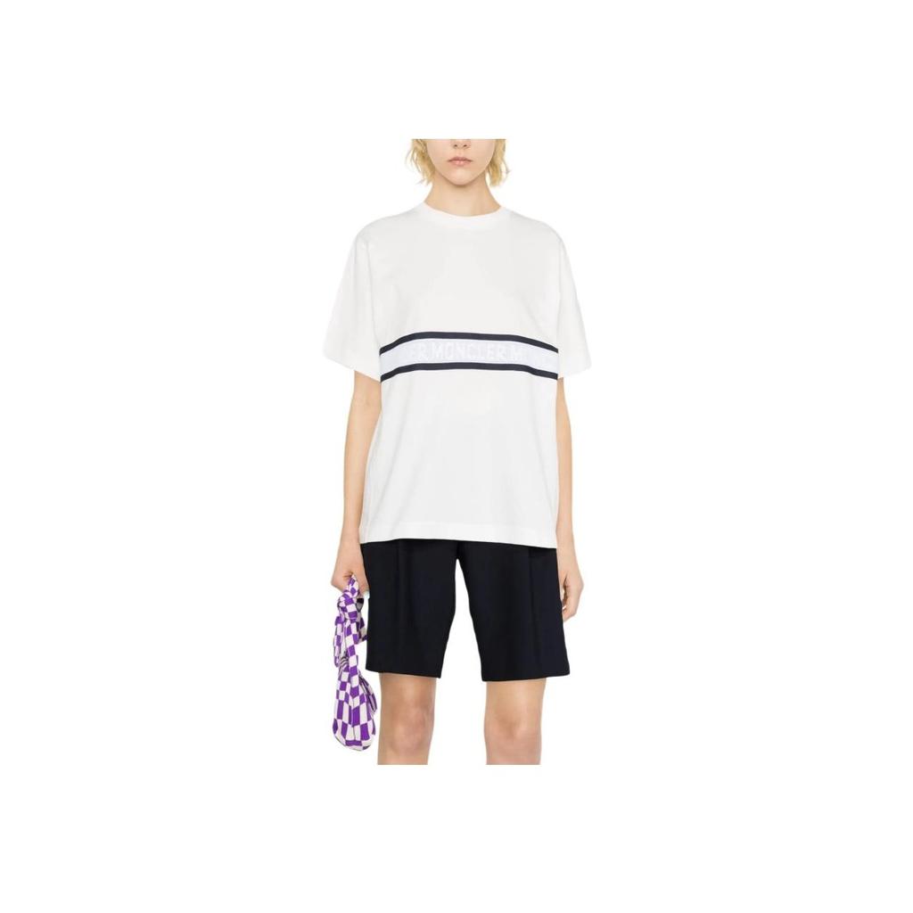 Moncler SS23 Logo Striped Print Crew Neck Short Sleeve Drop Shoulder T-Shirt Women Tops I10938C00027829HP033