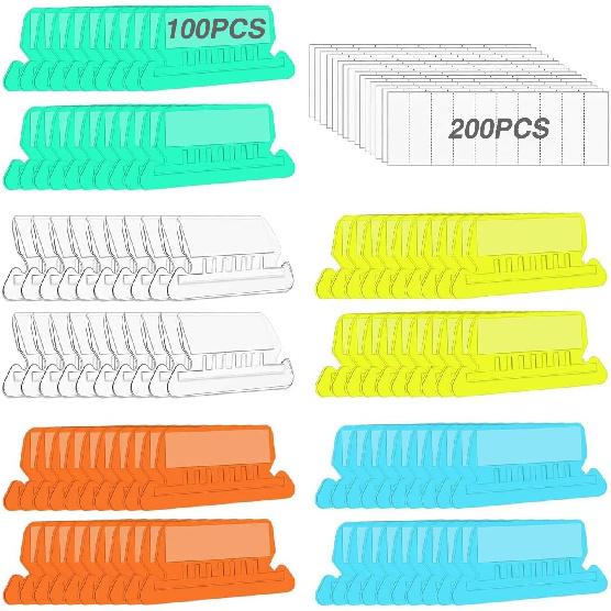 File Folder Tabs, Ertable Plastic Tabs Hanging Folder Tabs,100 Pcs Hanging File Folder Tabs with 200Pcs Erts for Hanging Folders (Clear)