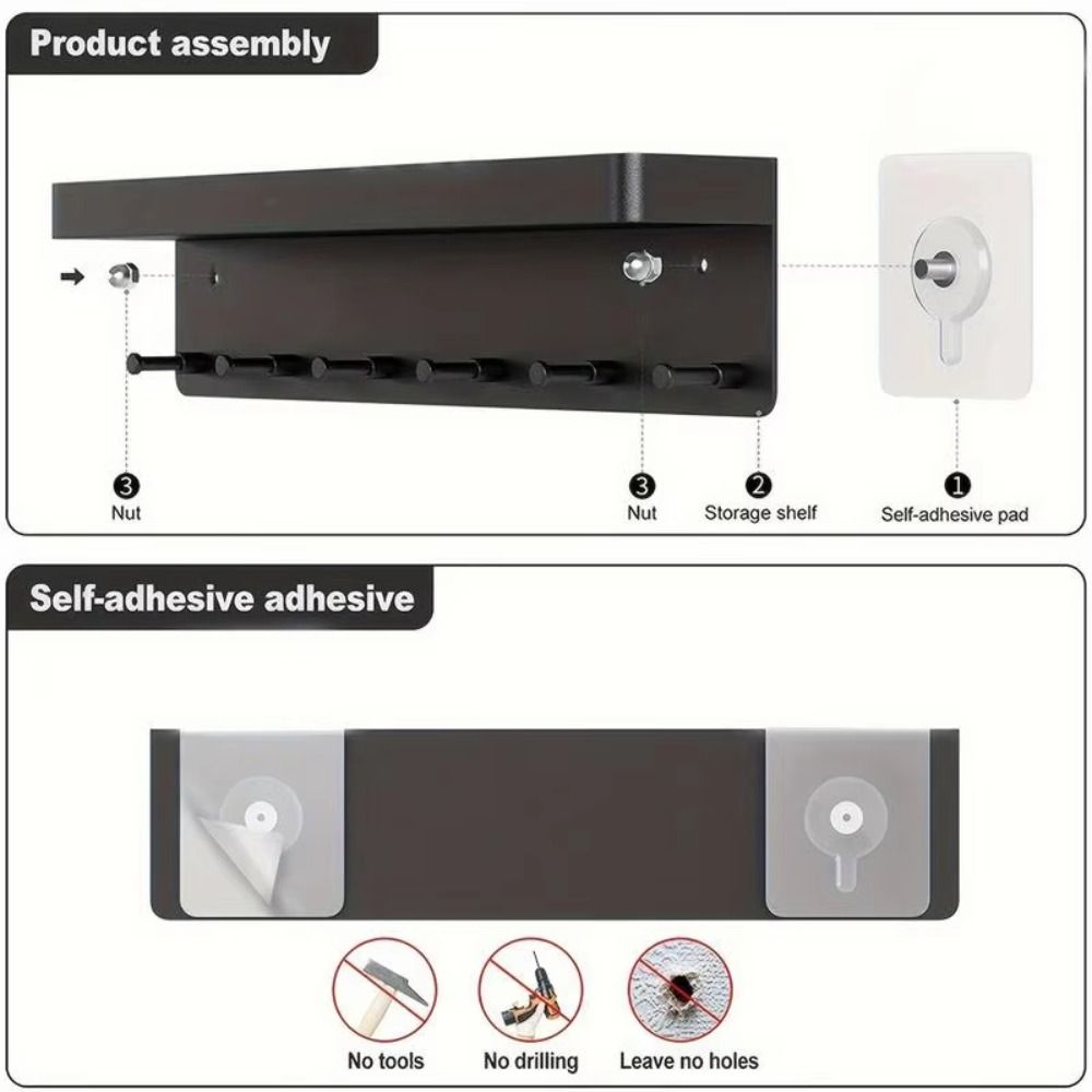 With 6 Hooks Key Holder No Punching Door Rear Shelf Tableware Hanger Key Storage Rack  Entryway