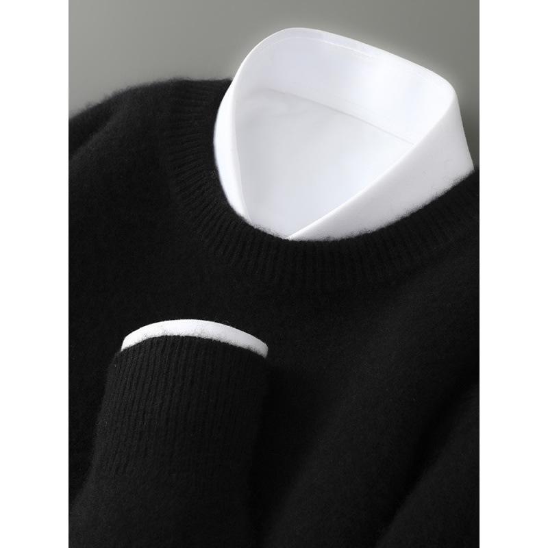 Men's 100% Wool Half-High Neck Sweater - Versatile Natural Fiber Knitwear for Autumn/Winter
