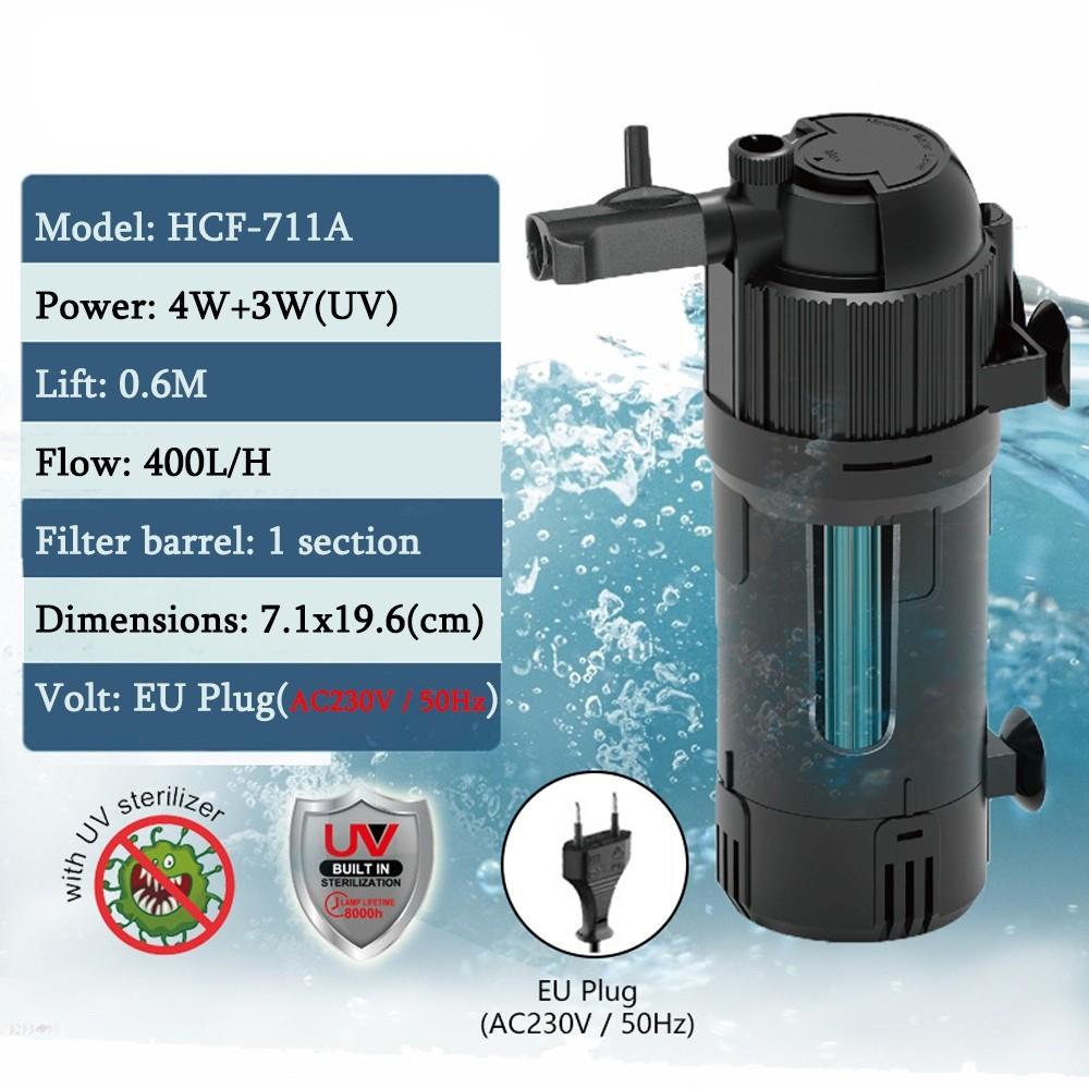 800L/H 5 in 1 Filtration System UV Sterilization Aquarium Filter Smart Timing Control Sterilization Fish Tank Filter HCF-711A with UV