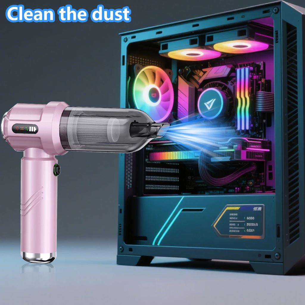 Rosa Tragbarer Auto-Staubsauger Hohe Leistung Für Heim- und Autogebrauch mit LCD-Display Handstaubsauger Doppelfunktion Aufpumpen Staubentfernungswerkzeug