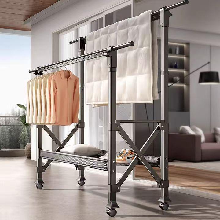 Adjustable Floor-Standing Clothes Drying Rack for Indoor/Outdoor Use