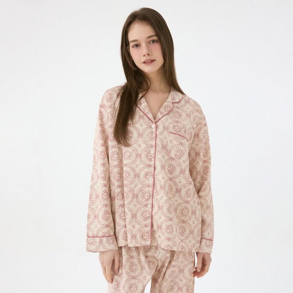 Lunaluz Women S Long Sleeve Collar Modal Cotton Two Piece pajamaS wine pattern/free