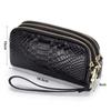 Solid Color Lady Clutch Crocodile Texture Long Zipper Genuine Leather Wallet Large Capacity 3-Layer Design Phone Bag for Women