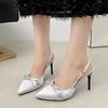 Baotou Stiletto Sandals Fashion Pointed Toe Shallow Mouth Satin Bow Slip Slip High Heels
