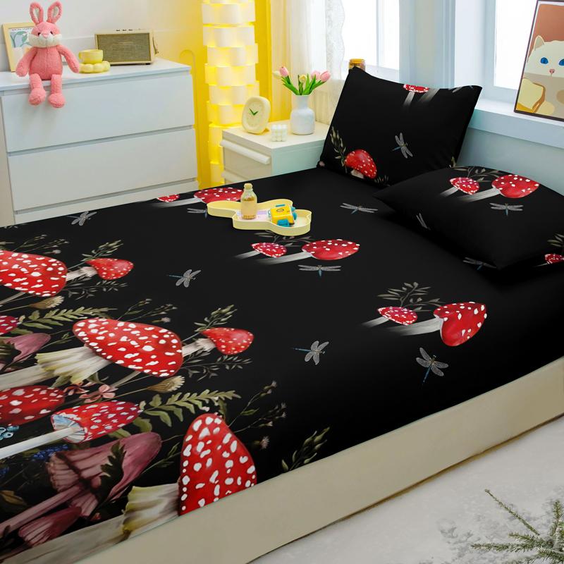 1 Simple Modern Plant Flower Printed Matte Fitted Sheet, Bedroom Printed Bed Cover, Bedding (Excluding Pillowcases)