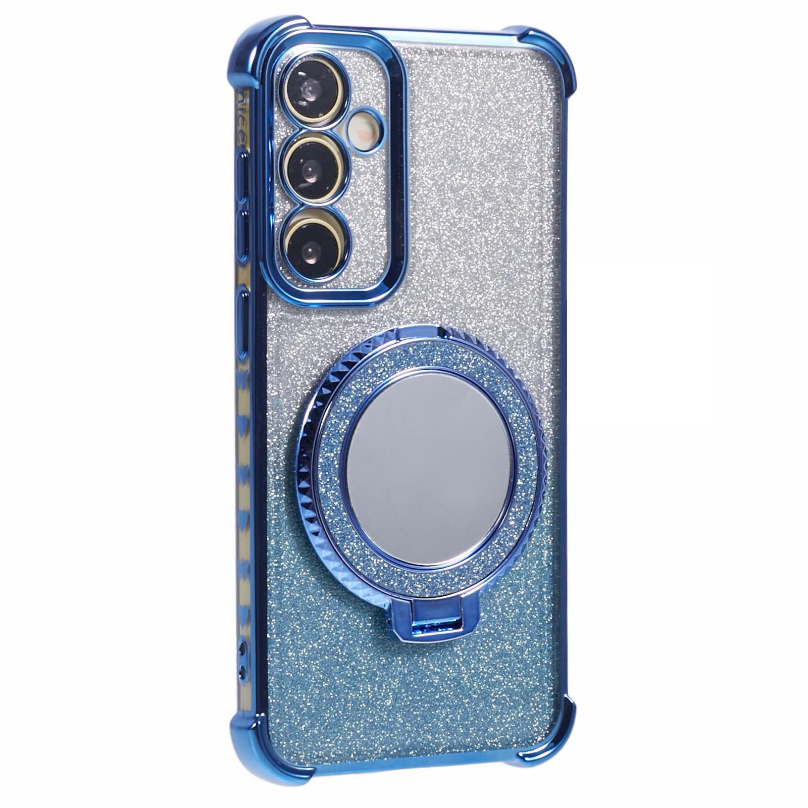 

For Samsung Galaxy A54 5G Case TPU Glitter Phone Cover with Kickstand and Mirror Blue