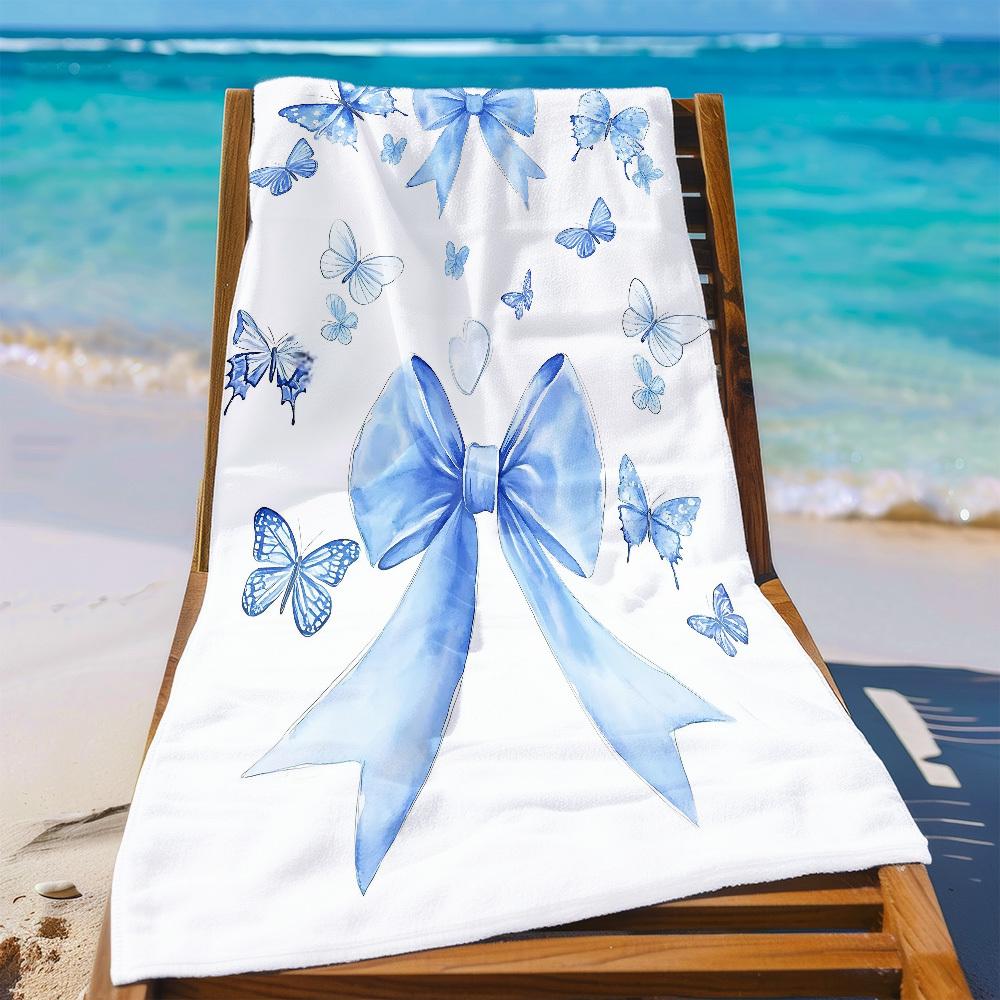 1pc Beautiful Blue Bow Beach Towel - Soft, Ultra-Absorbent Microfiber, Lightweight, Perfect for Beach, Parties, Travel, Camping