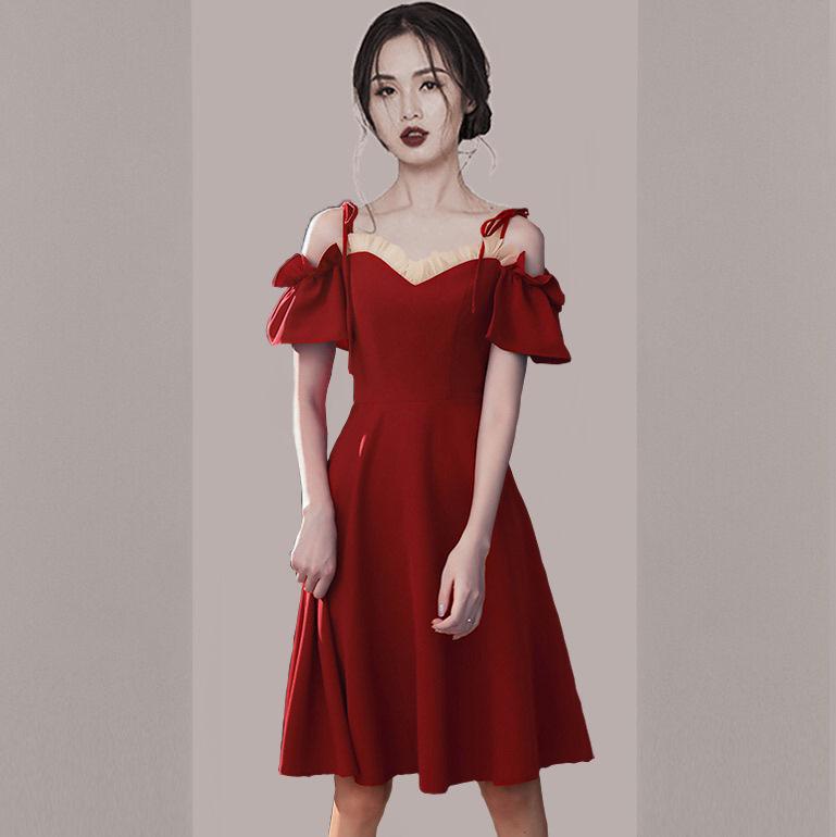 2025 Off-Shoulder Summer Bridal Toasting Dress - Solid Color for Evening & Engagements