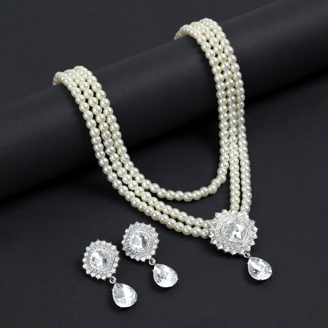

Handmade Rhinestones Crystals Bridal Jewelry Set Wedding Necklace Earrings Party Women Accessories