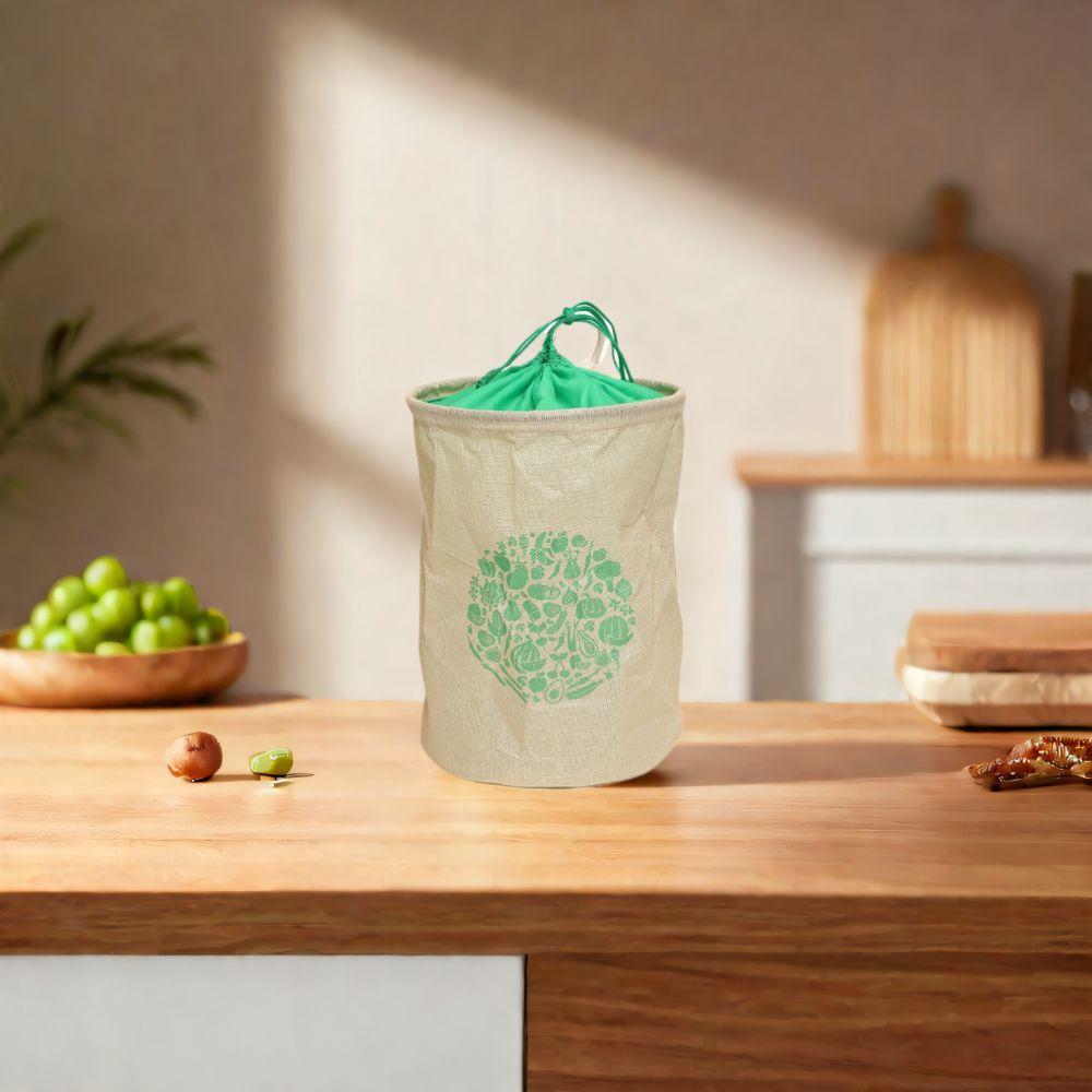 2Pcs Washable Imitation linen Storage Bag Wear-resistant Kitchen Drawstring Bag Kitchen Supplies