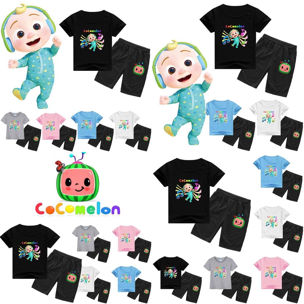 Kids Cocomelon Short Sleeve Tshirt Shorts Boys Girls 2pcs Tops Pants Set Casual