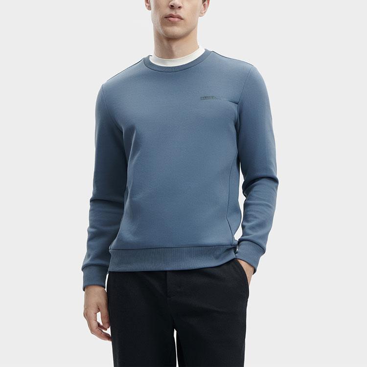 Fila Solid Color Crew Neck Pullover Sweatshirt Men Tops Midnight-Blue F11M342202F-BU