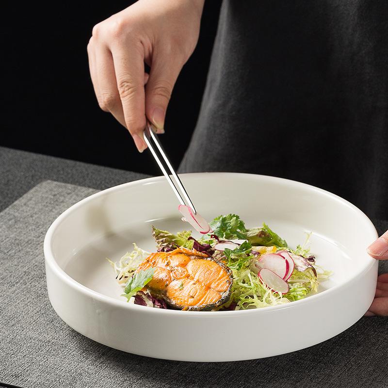 Plates Vegetable Plates Household New Deep Plate Steamed Egg Plate Premium Salad Plate Hotel Preparation Plate Private Kitchen Tableware
