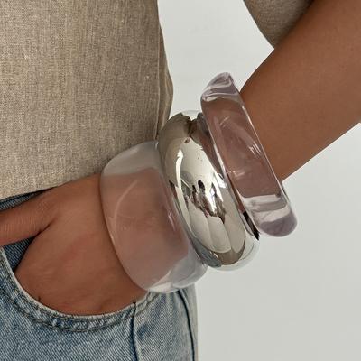 Fashion Style Transparent Acrylic Wide Version Bracelet, Irregular Curved Glossy Bracelet With A Sense Of Design