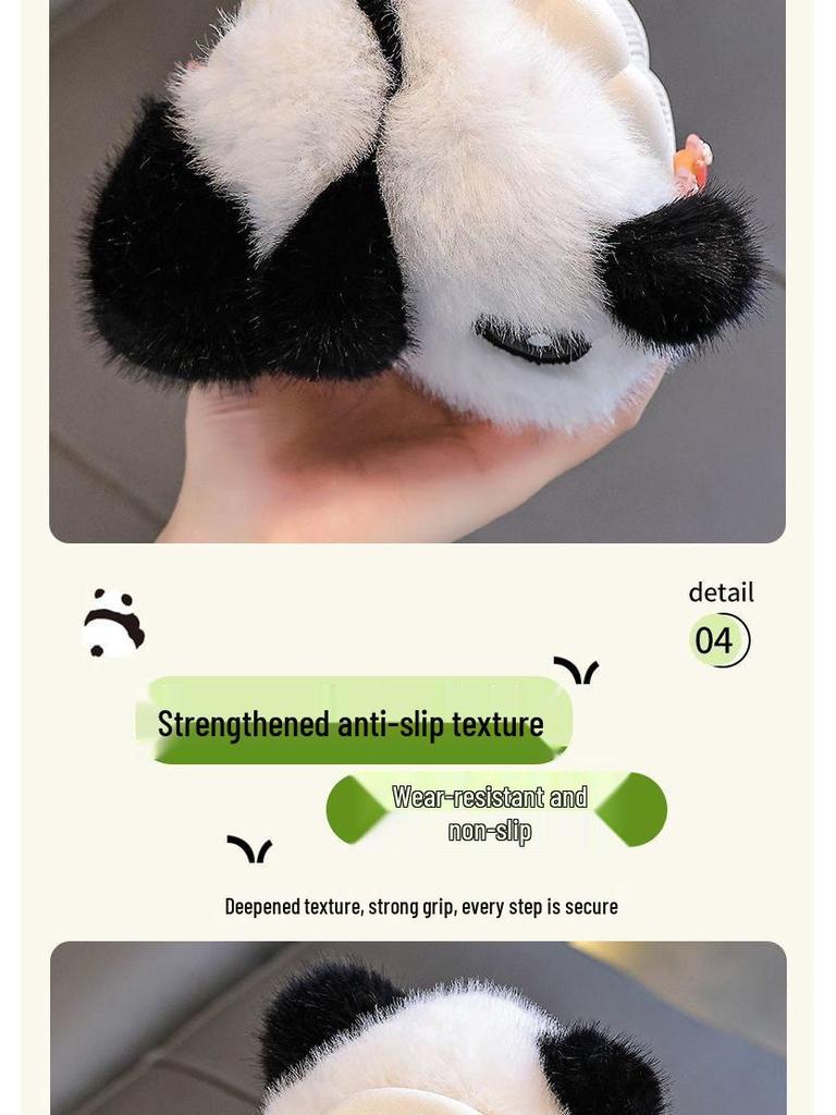Children's Cartoon Panda Fluffy Slippers for Boys & Girls - Warm Cotton Home Shoes