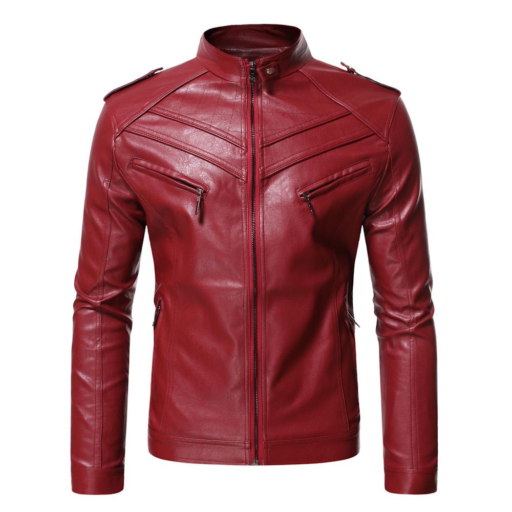 Autumn and winter new business gentleman thermal zipper cardigan PU leather jacket stand-up collar leather jacket