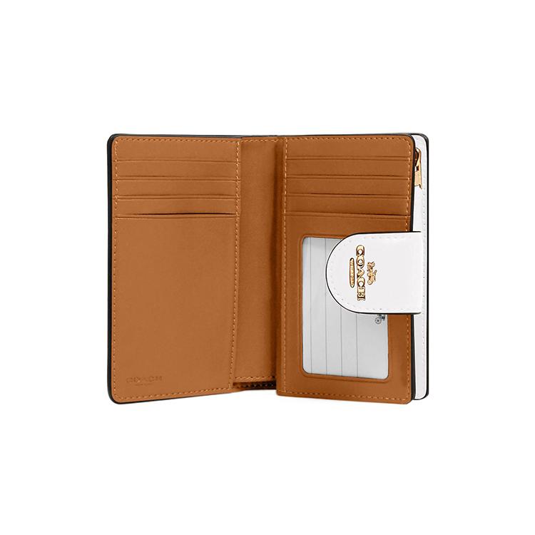 New COACH Corner Zip Coated Canvas With Smooth Leather Card Holder, Wallet Women's Gold/Chalk/Glacier White C0082-IMRFF