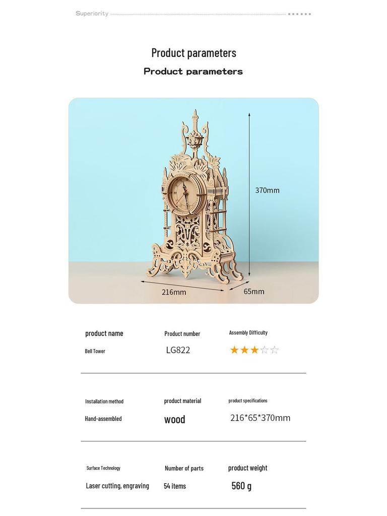 Handcrafted Wooden Clock Tower 3D Puzzle: Creative Educational Toy and Indoor Decoration for Children