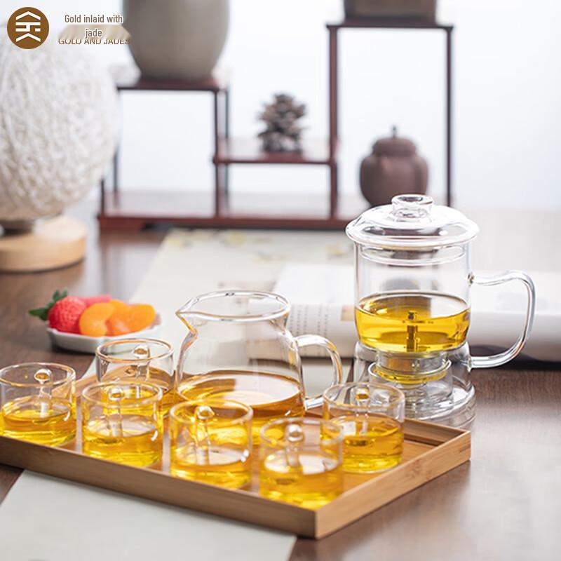 

Gold Inlaid Jade Automatic Glass Tea Set