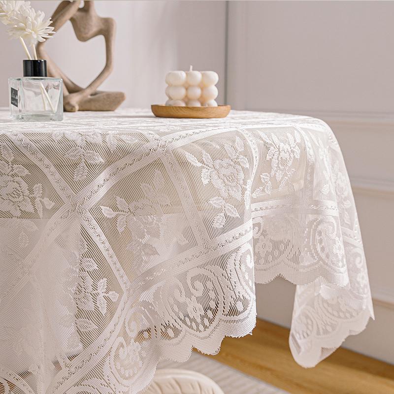 Antique Embroidered Lace Tablecloth Solid Color Elegant FlowerPolyester Square Tablecloth Wedding Dining Room Decor Aesthetic