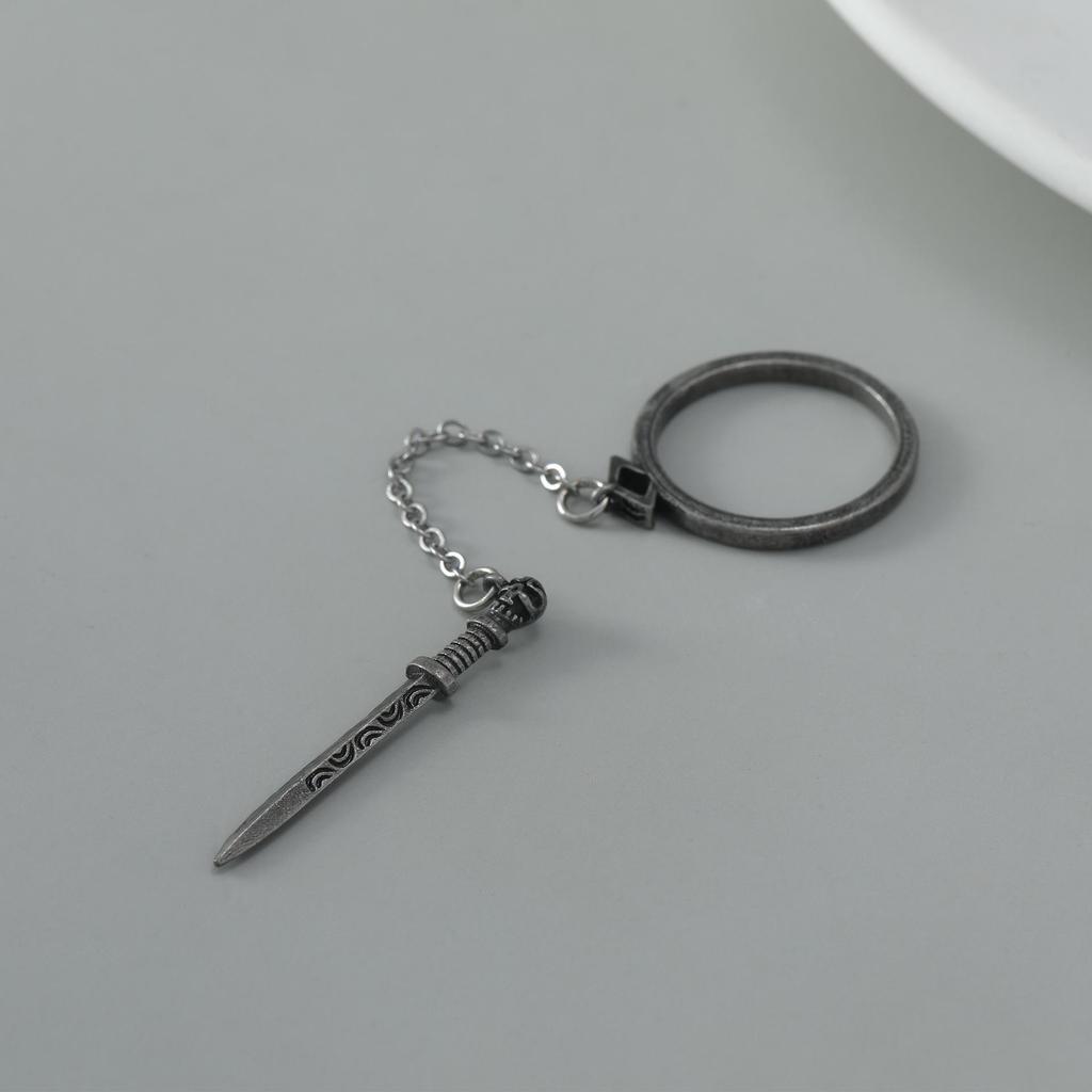 Gothic Cross Sword Ring for Women - European & American INS Style with Chain Tassel & Skull Design