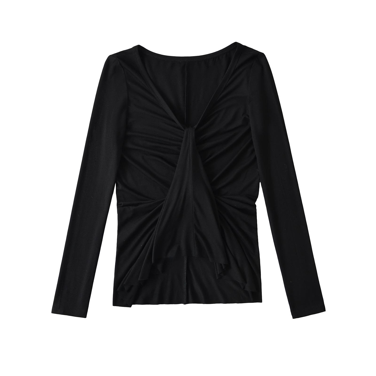 

Острый топ с V-образным вырезом, подчеркивающий талию, облегающего кроя, с длинным рукавом для женщин - Весна/Лето Small чёрный