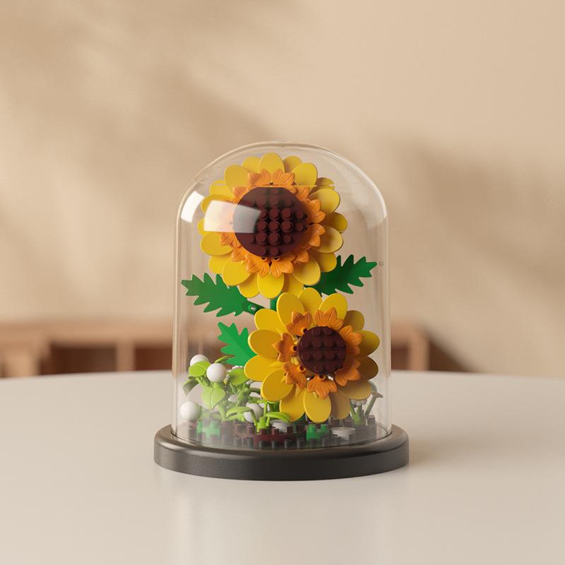 Dream Flower Box: Preserved Building Block Bouquet Set - Sunflower & Carnation. Ideal Toy for Children's Assembly.