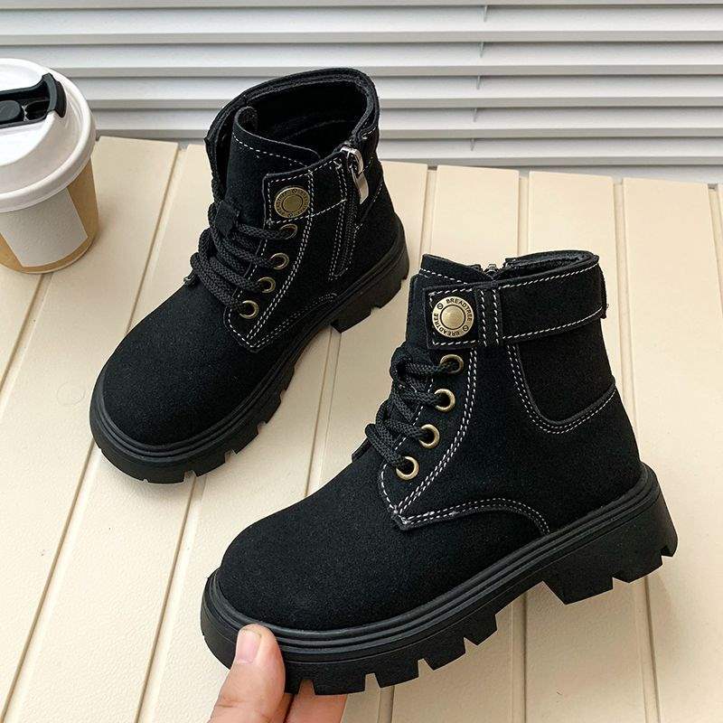 

Девочки ботинки Мартин 2025 осень новая мода бархатные хлопковые ботинки средние и старшие детские короткие ботинки иностранный стиль теплые мальчики кожаные ботинки 36 yards inner length 22.7 cm чёрный