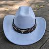 Retro Suede Leather Western Cowboy Fedora Hat For Men Women Bull Head Accessories Fashion Travel Party Hat Denim Hat Sombrero