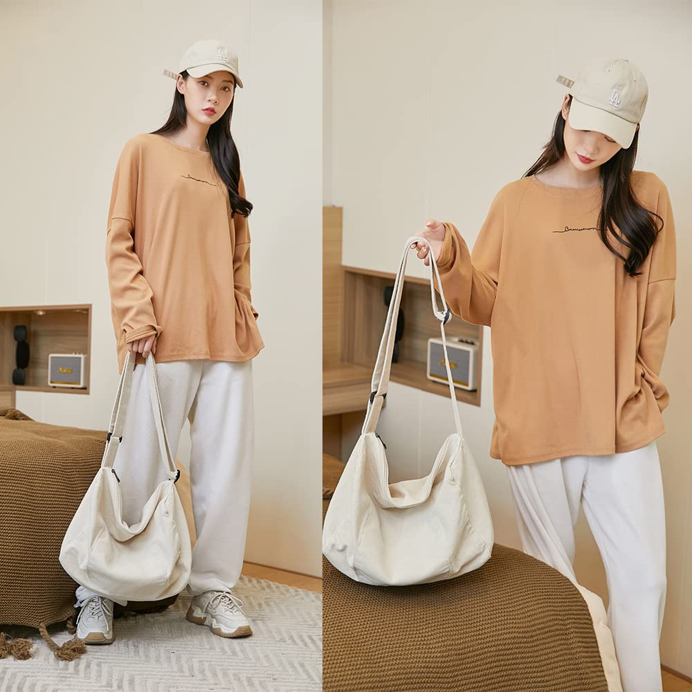 ARIALK Canvas-Tragetasche, Schultertasche mit großem Fassungsvermögen, Canvas-Tote, A4-Format, Canvas-Tragetasche für Herren und Damen, Unifarben, Mit Reißverschluss (beige)