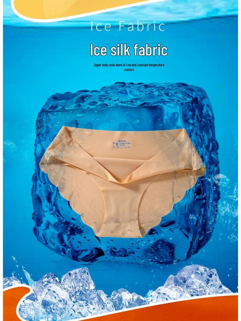 4-balení bezešvých dámských kalhotek středního pasu plus size z ledového hedvábí - Sexy letní trojúhelníkový design