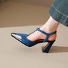 Krazing Pot Σουέτ Τετράγωνη Μύτη Μέγεθος 41 Ψηλά Τακούνια Αγκράφα Γραφείου Γυναίκα Μεταλλική Διακόσμηση Μπλε Χρώμα Φθινοπωρινά Pumps