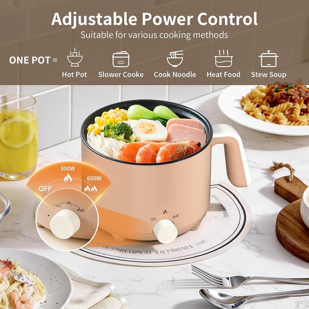 Stick Cooker for Noodles, Soup, Oatmeal, Ramen Pot with Boil Dry Protection for Dorm,