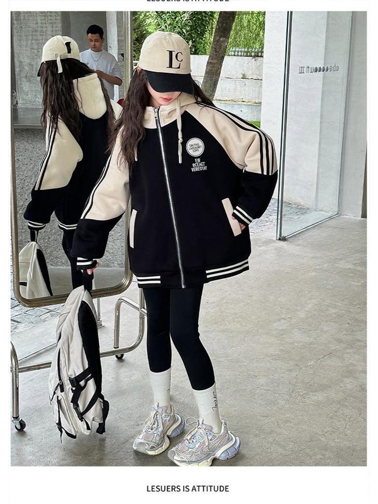 Girls' 2024 Winter Cotton-Padded Baseball Jacket