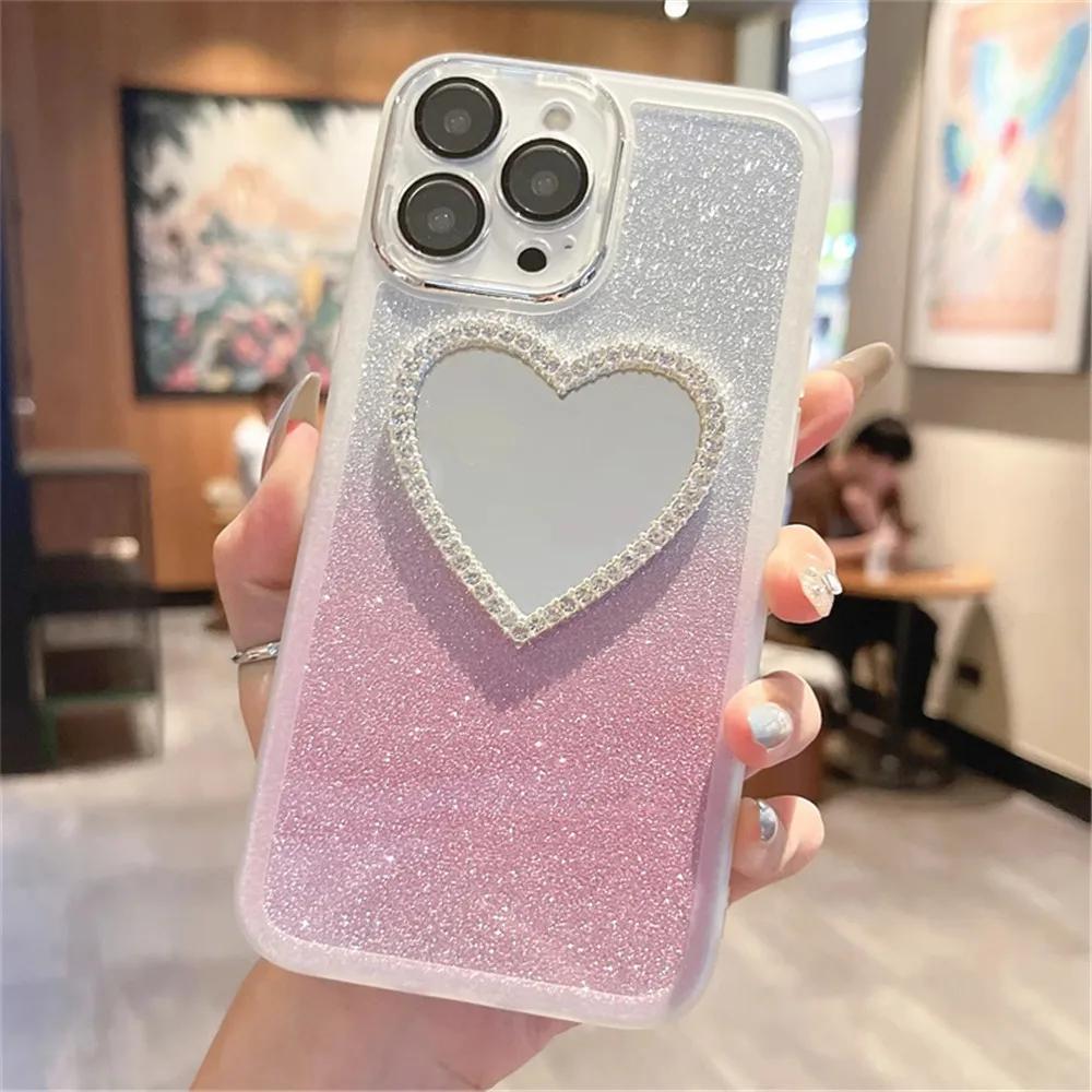 

Heart Diamond Mirror Glitter Phone Case For Xiaomi POCO X6 Pro 5G X6 X5 X3 NFC POCO F6 M6 Pro C65 C75 Camera Protection Cover POCO X6