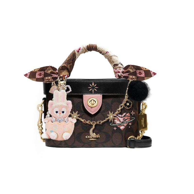 

COACH handbag [Customized bag] Kay 20 classic presbyopia logo logo zipper closure star moon sun chain doll fur ball ribbon Oil painting basic style чорний