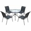Garden Furniture - vidaXL - 5 Pcs Set - Black Steel - Stackable Chairs - Weather Resistant