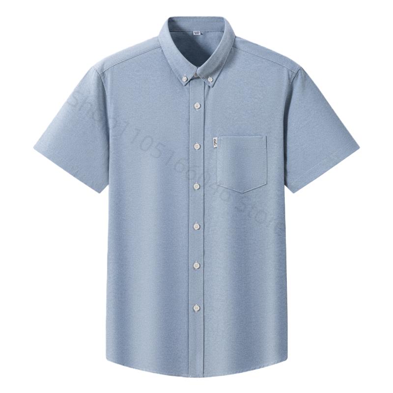 100% Cotton Oxford 3XL Men's Shirts Short Sleeve Regular Fit Formal Single Pocket Work Gray White Shirt